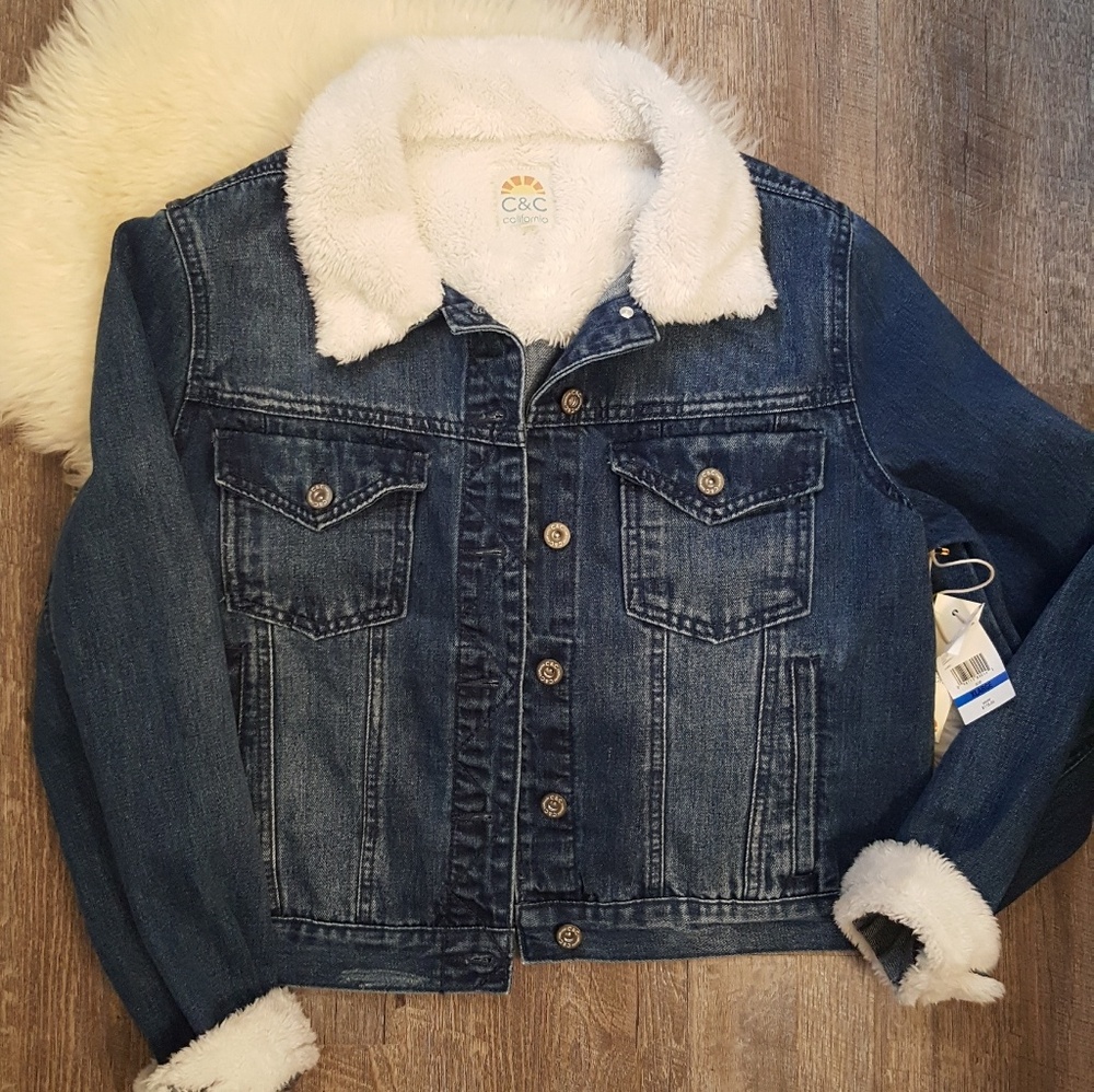 C&C California Faux Shearling Collar Denim Jacket